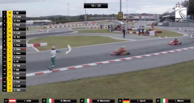 Italian driver Luca Corberi is under investigation after throwing part of his kart at an opponent and starting a post-race brawl